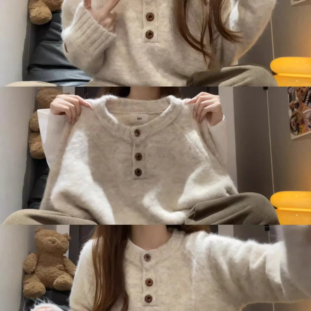 亨利领毛衣女款秋冬季慵懒高级感美式复古加厚休闲针织上衣打底衫