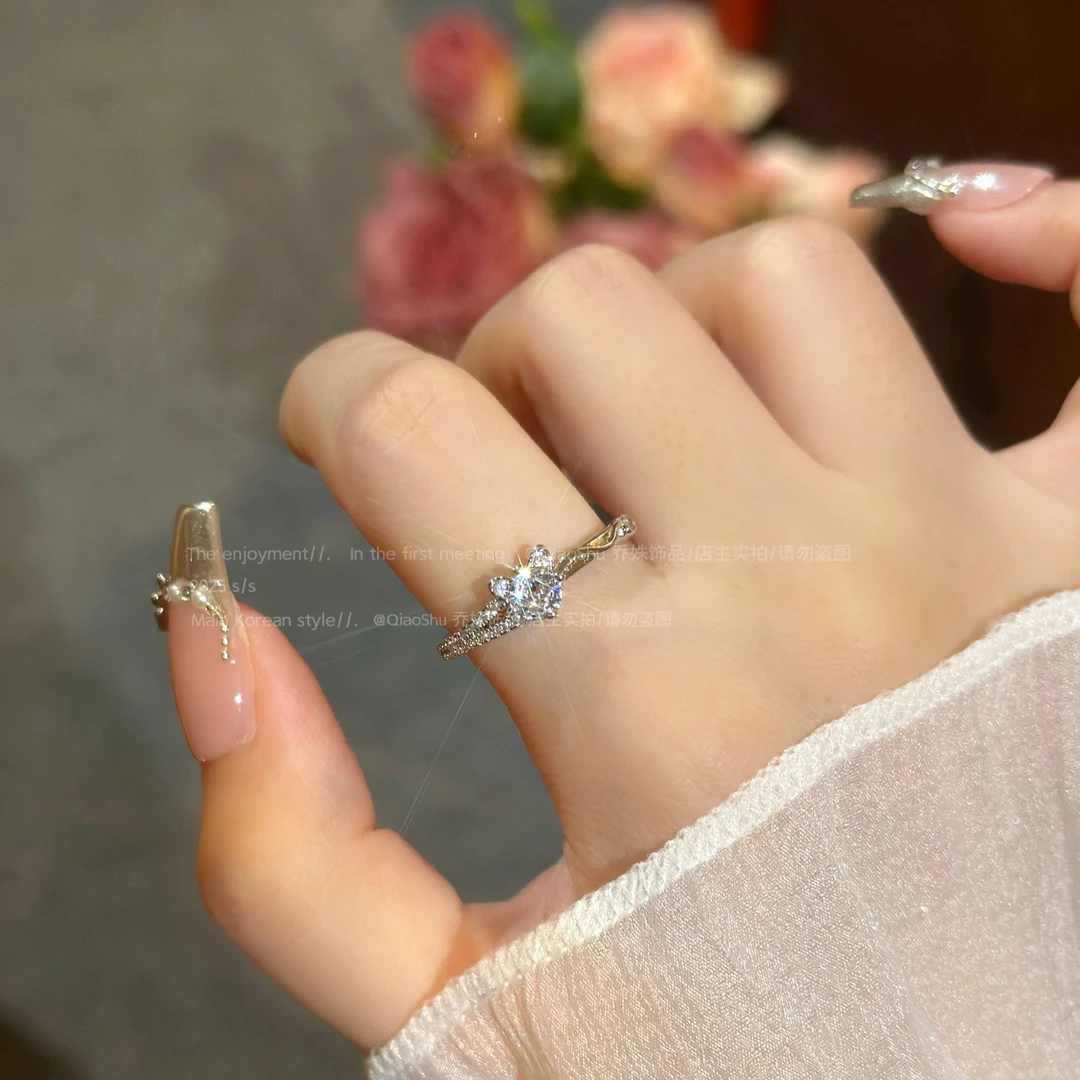 铜合金合成锆石戒指 C468小众时尚个性小猫女戒指女网红ins精致款