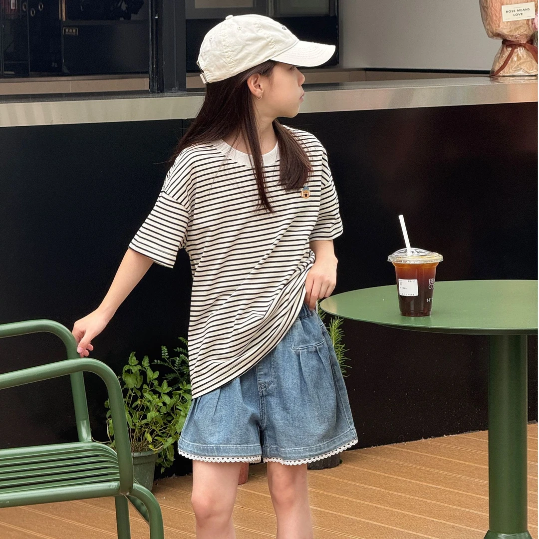 KIKIAND中大童宽松条纹夏季洋气显瘦时尚休闲百搭韩版T恤--806-95