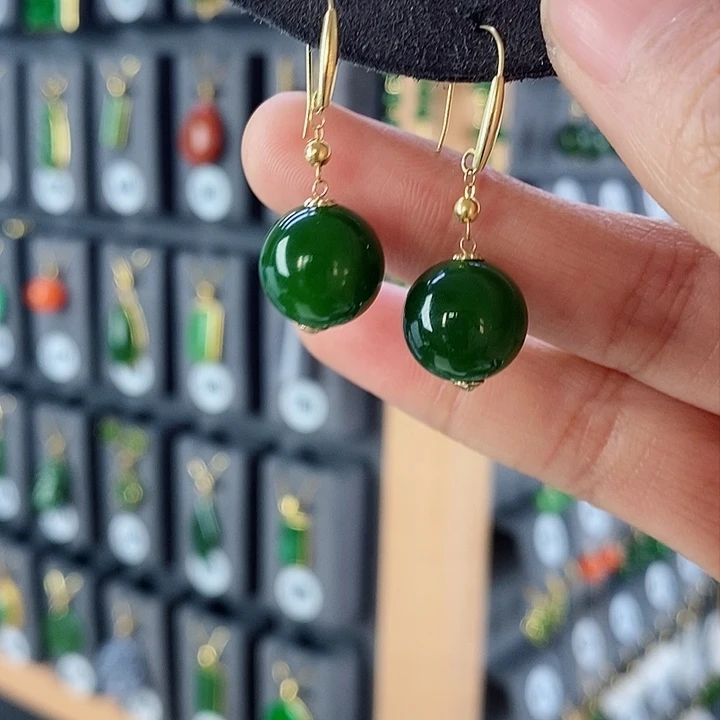 和田玉耳饰18K金镶嵌