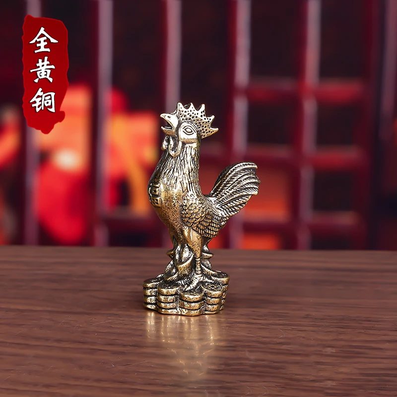 纯黄铜生肖公鸡小摆件桌面茶道茶宠吉祥物家居招财客厅工艺品