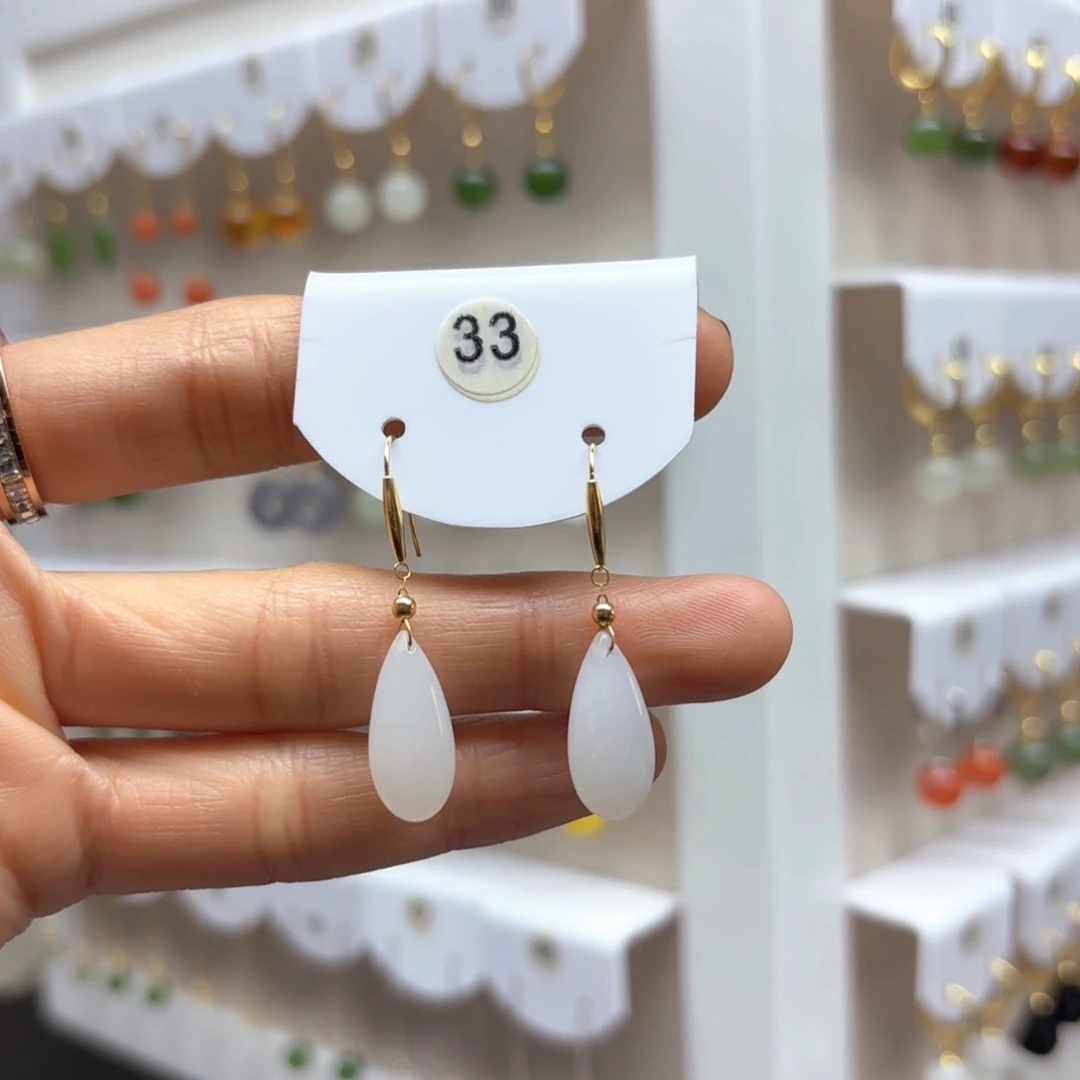 和田玉耳饰18K金镶嵌2