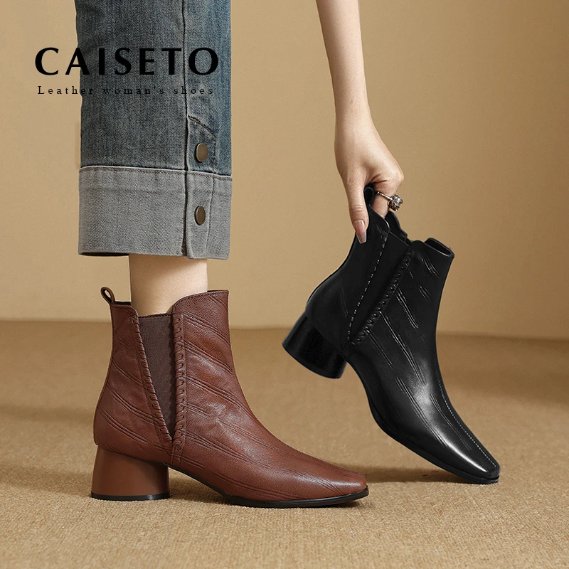 头层羊皮/4.5cm粗跟防滑方头中跟韩版短靴高跟筒靴5X048