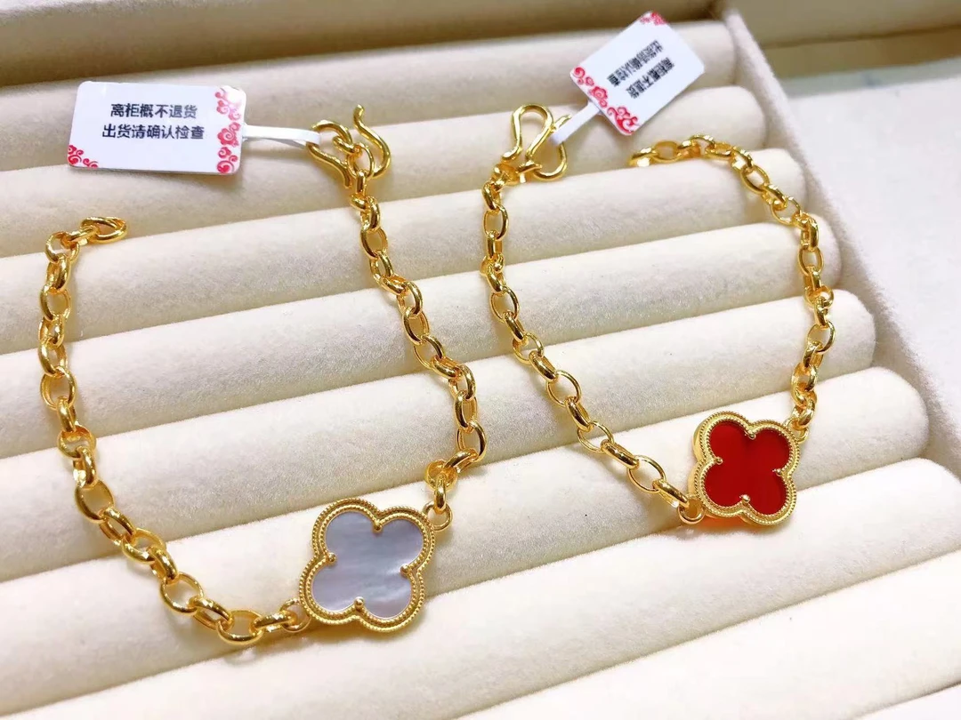 足金999四叶草手工大花手链