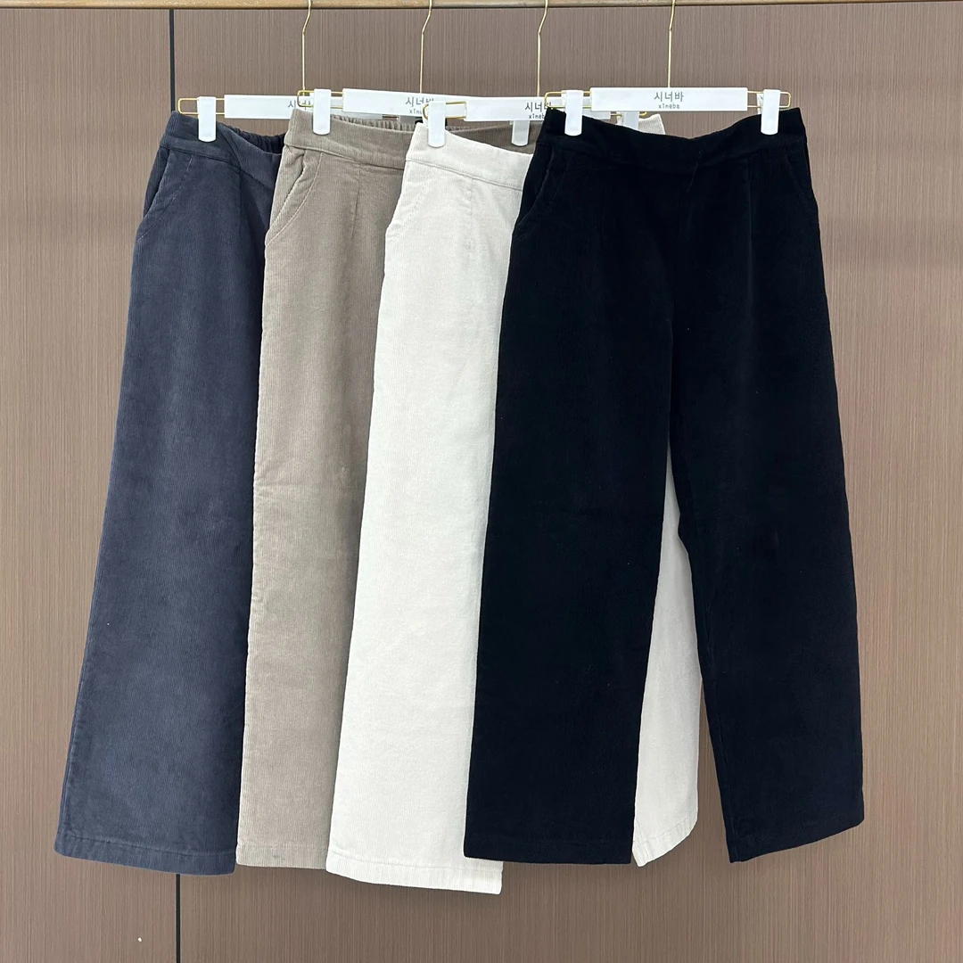 【xineba新】条绒阔腿裤新款女士时尚洋气休闲百搭加绒保暖弹力