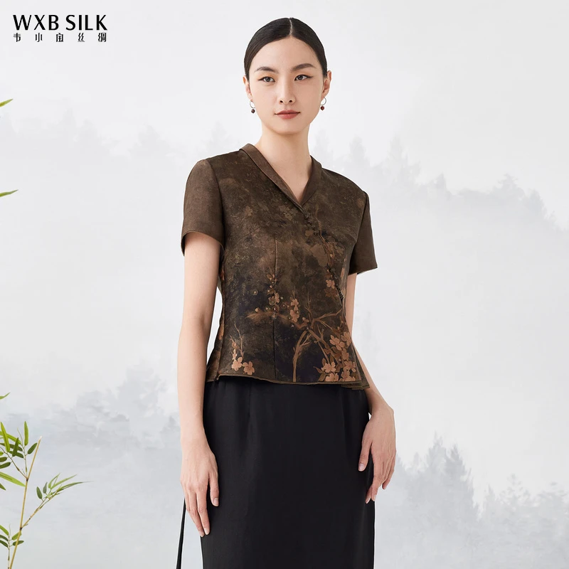 韦小宝香云纱23年夏季新款短袖修身国风舒适小衫2321101037