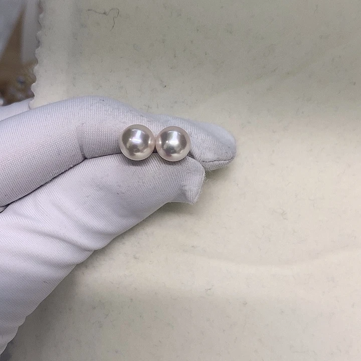 海水珍珠耳钉7-7.518K金镶嵌