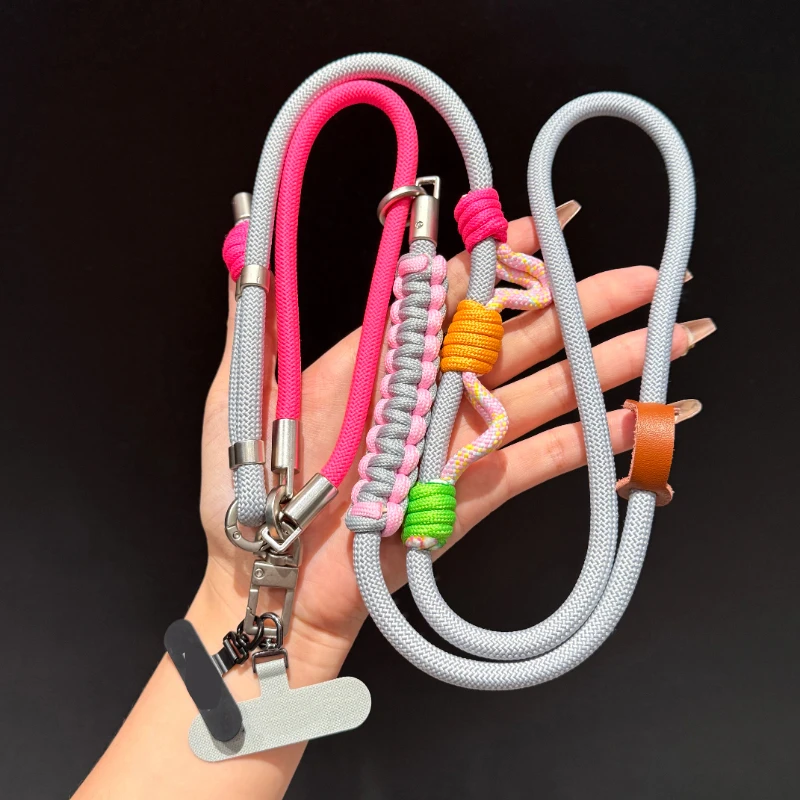 撞色编织三用手机挂绳挂脖斜挎可拆卸手提调节长短耐用户外相机绳