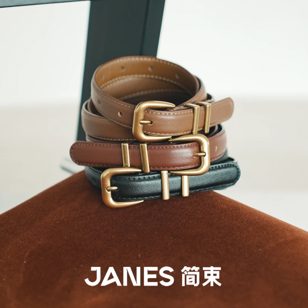 时尚ins风方扣真皮腰带复古小众装饰配裤子牛皮细腰封女士皮带女