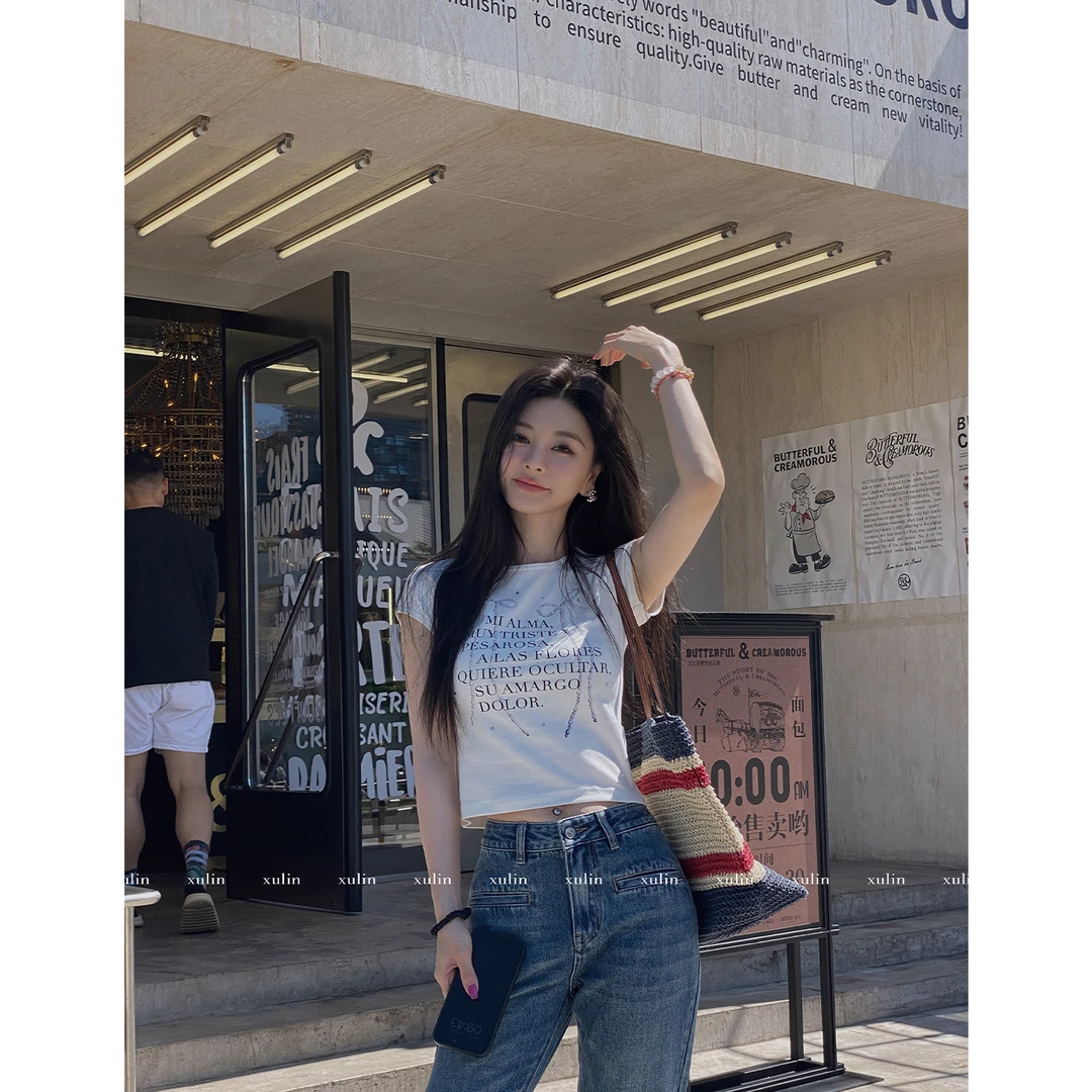 MINISTUDIO徐琳「闪闪TEE」手缝钻精梳棉珍珠蝴蝶结T恤x240204