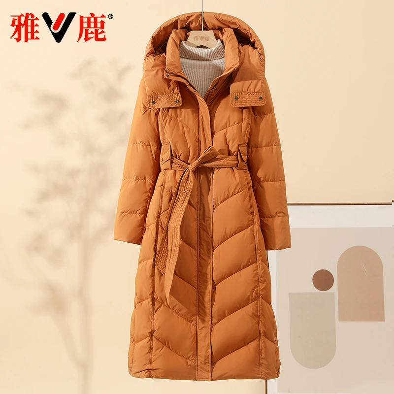 雅鹿2025冬新款加厚羽绒服大码女中长款过膝时尚保暖收腰显瘦外套