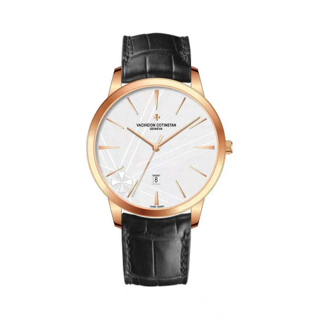 全新/VACIHEION COTINSTAN/85180/玫金黑皮/ 全自动机械腕表/41mm