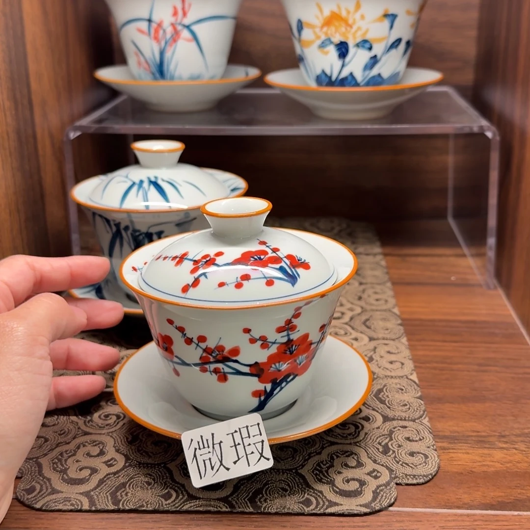 釉下手绘茶具微瑕