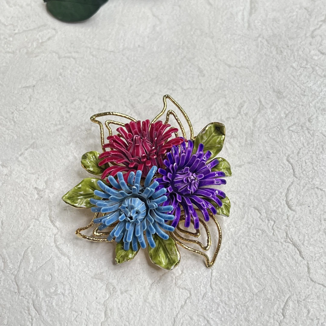 铜合金珐琅胸针 【六六中古】孤品复古胸针th5284