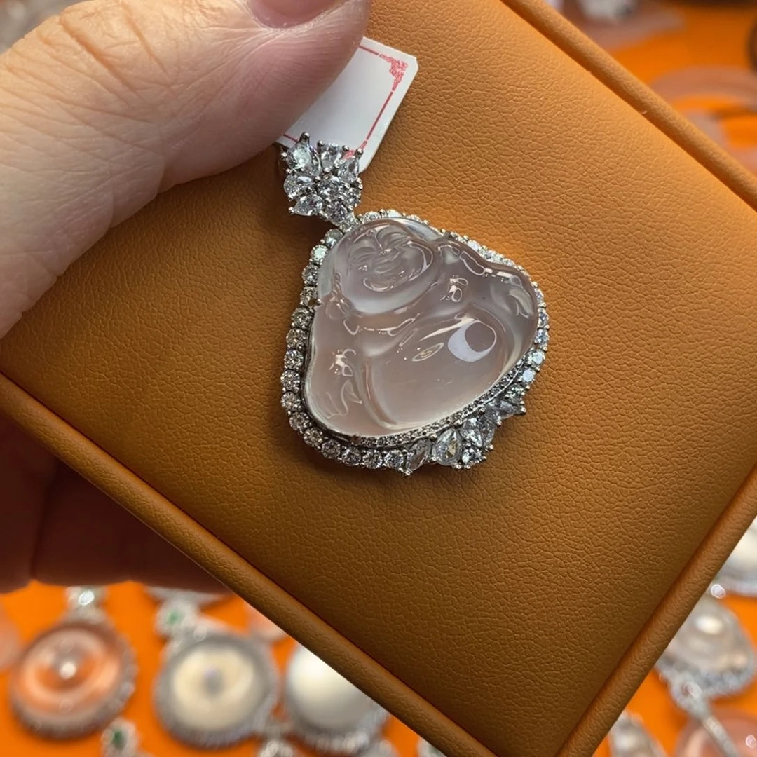 石英质玉银S925镶嵌吊坠(不含链)