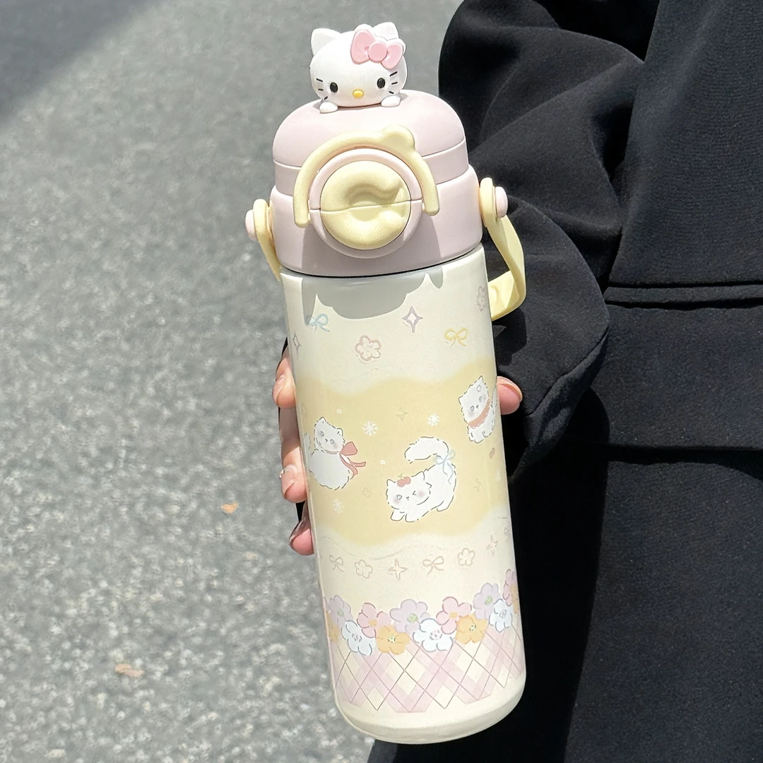 hellokitty保温杯大容量2025新款学生可爱水杯带吸管杯子手提便携