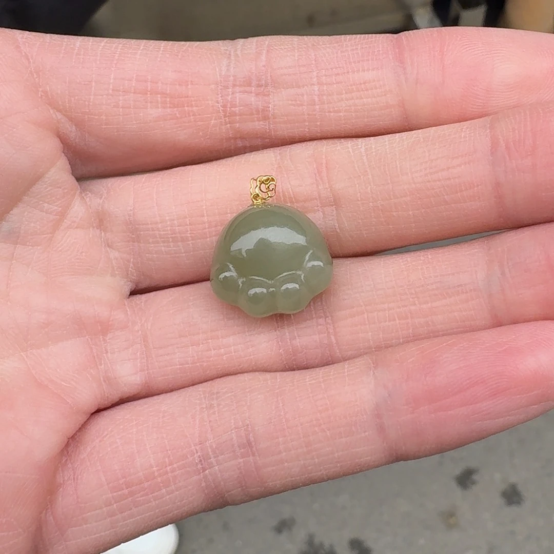 和田玉吊坠18K金镶嵌35陆姐青海料