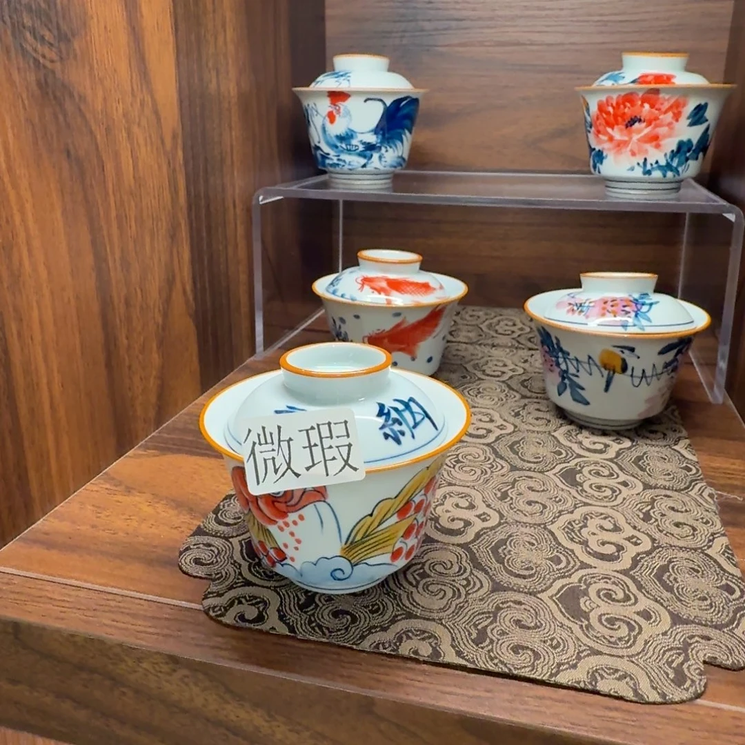 釉下手绘茶具微瑕