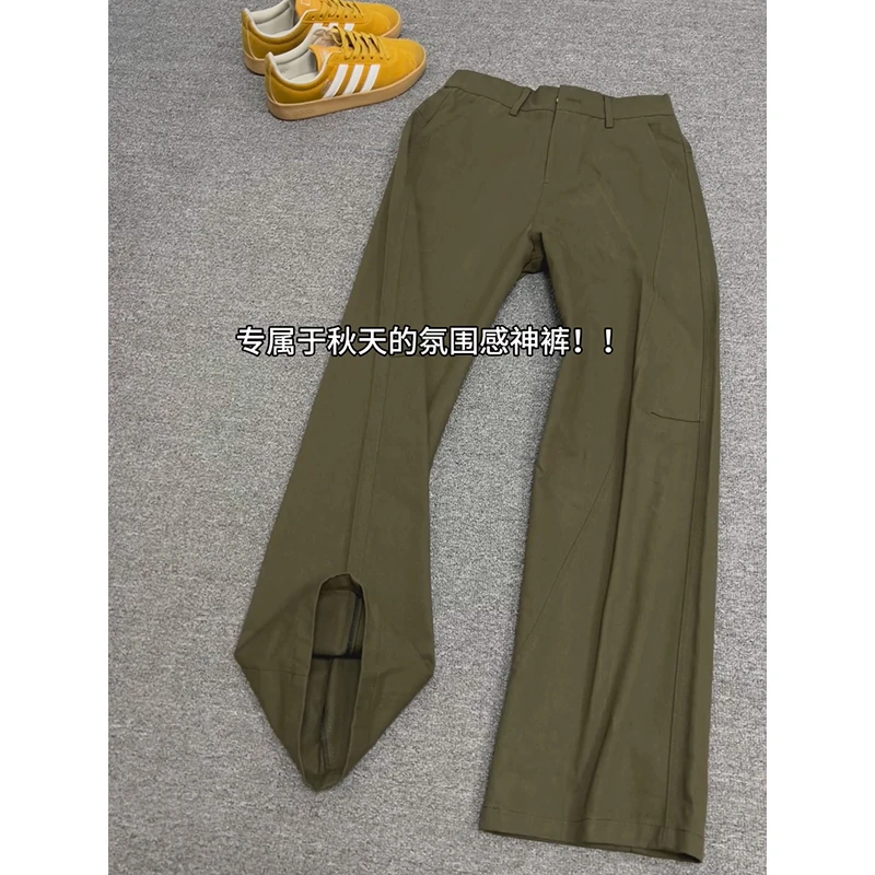 军绿色复古工装裤男款秋季cleanfit纯棉直筒裤垂感高级感休闲裤子