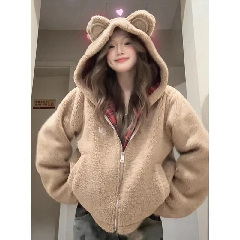 大码胖MM秋冬款连帽可爱女装时尚百搭保暖上衣短外套显瘦短款外套