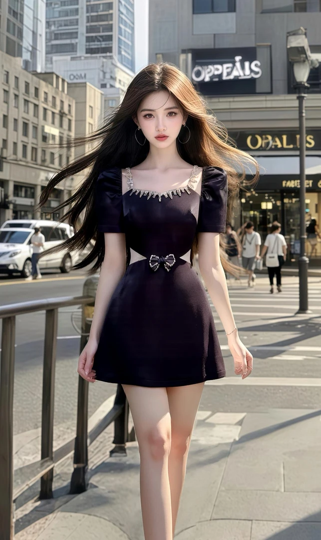 轻奢优雅黑色U领短袖镂空设计连衣裙女时尚小众气质高级显瘦短裙