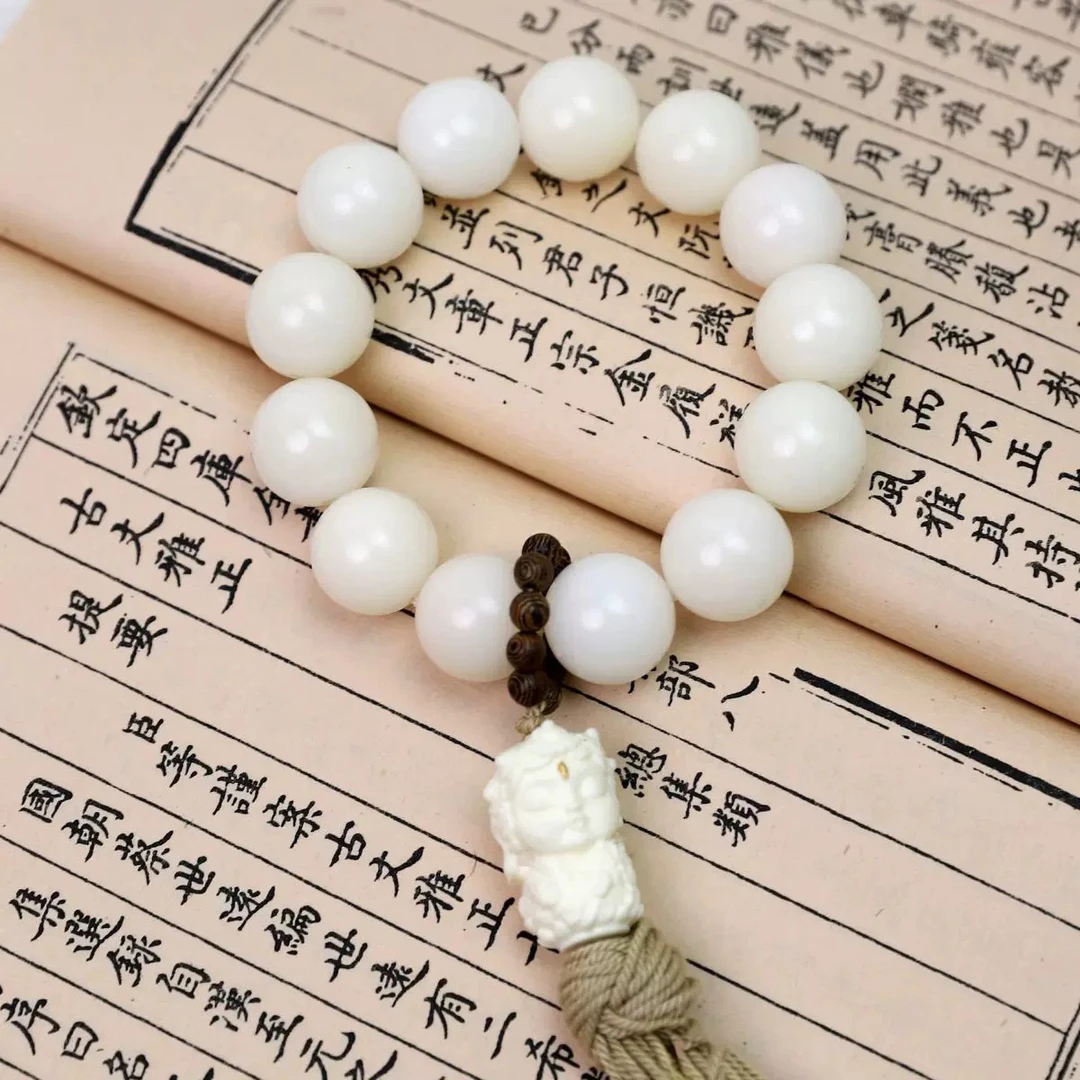 【YS001】天然大白玉菩提根2.0圆珠度母手持流苏手串