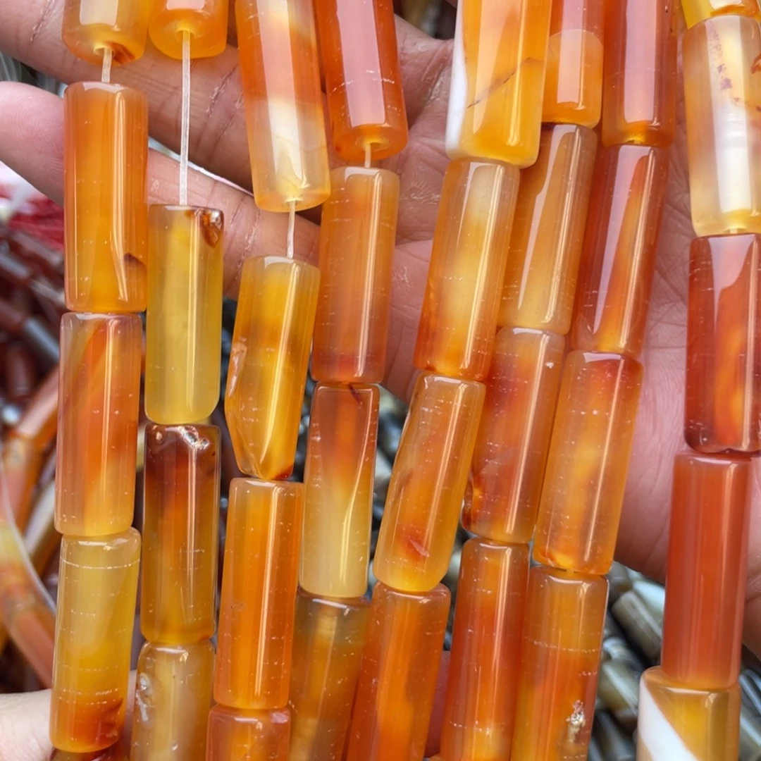 玛瑙/玉髓未镶嵌珠宝半成品锦鲤玛瑙桶珠1条卡10*29有瑕