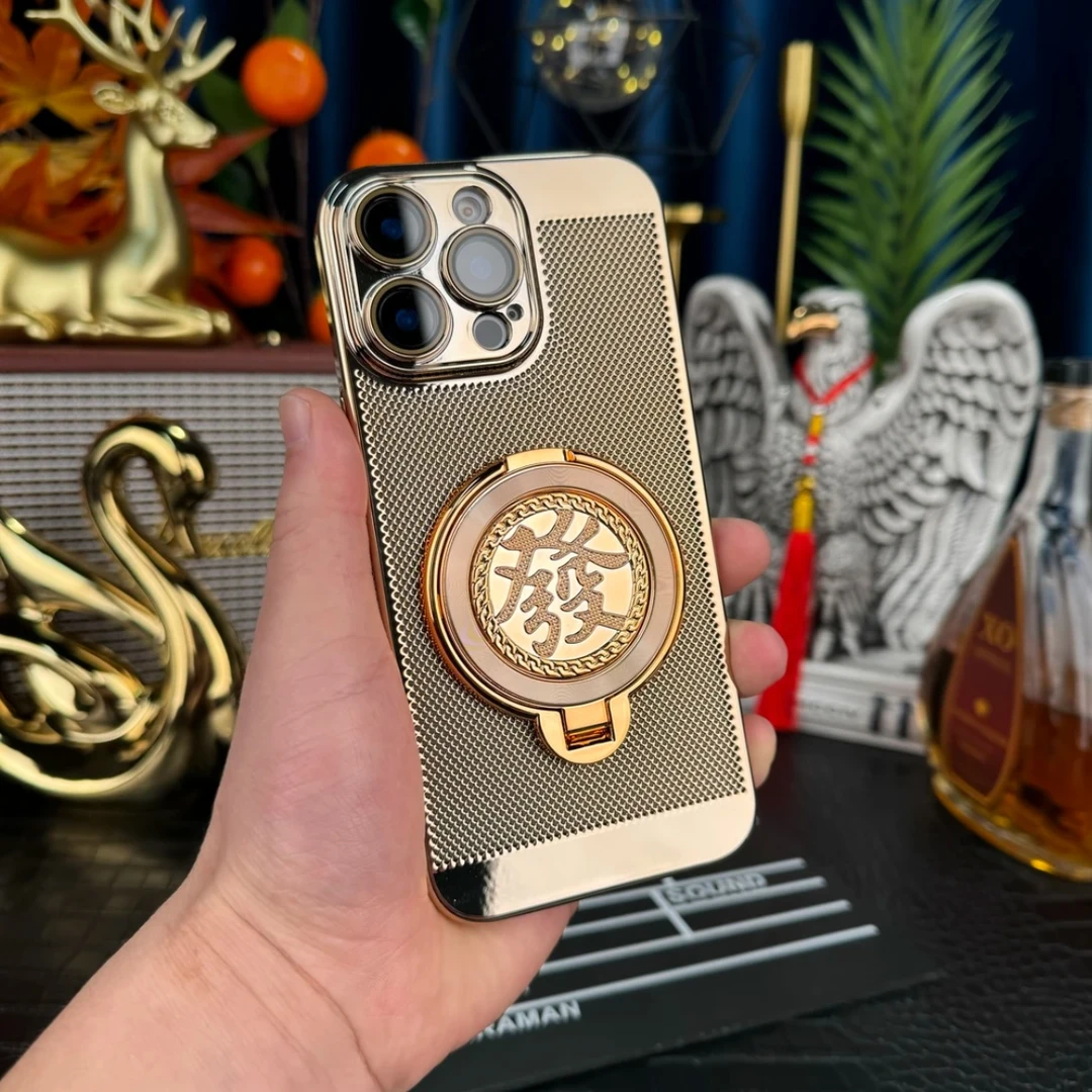 【解压陀螺+高清镜头膜】适用苹果13 Pro电镀网格散热支架壳简约