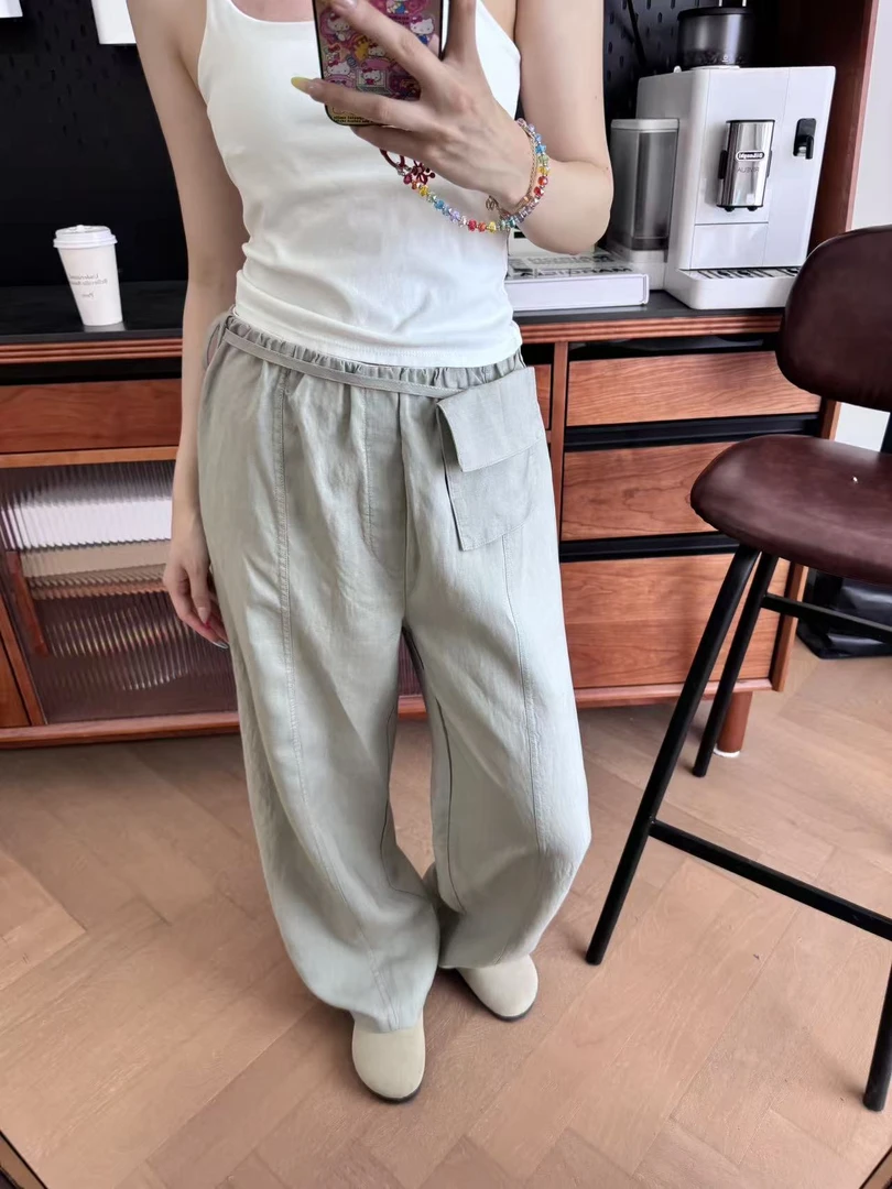 Hjie-【100亚麻】高腰雨露麻夏季休闲女士直筒裤，秒变腿精*1560