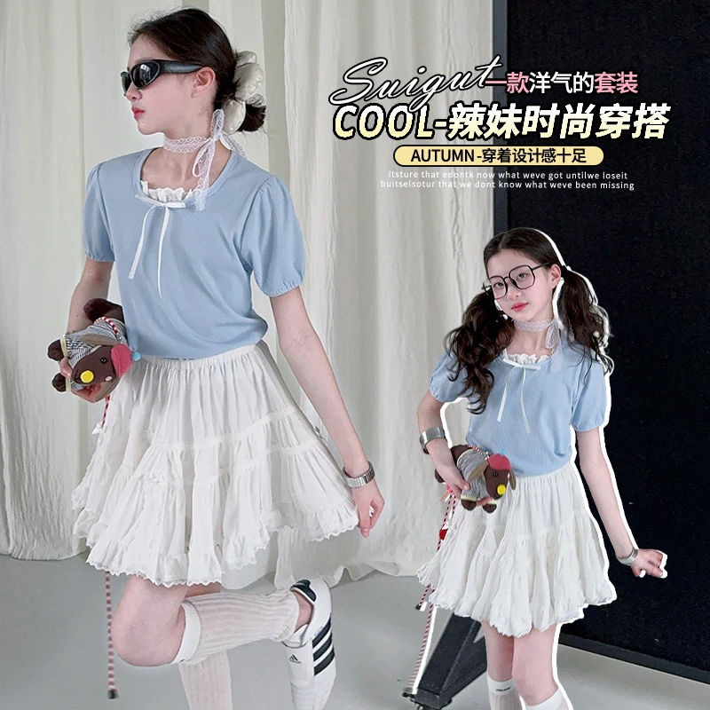 【丫丫童装】2025夏季新款女大童花边裙套装休闲百搭K964