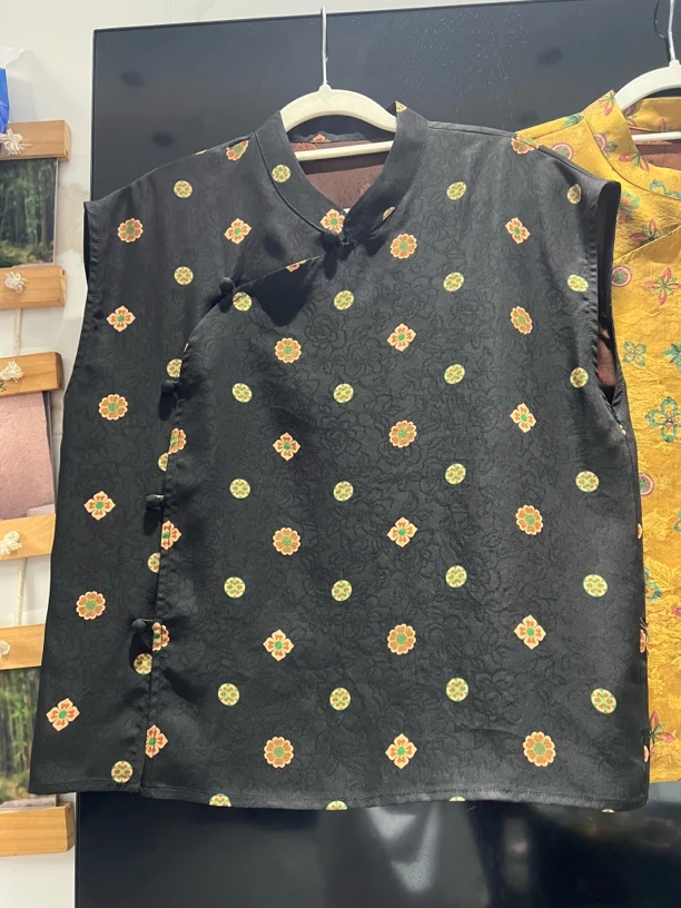 香云纱桑蚕丝立领斜襟上衣气质百搭夏季女士无袖上衣