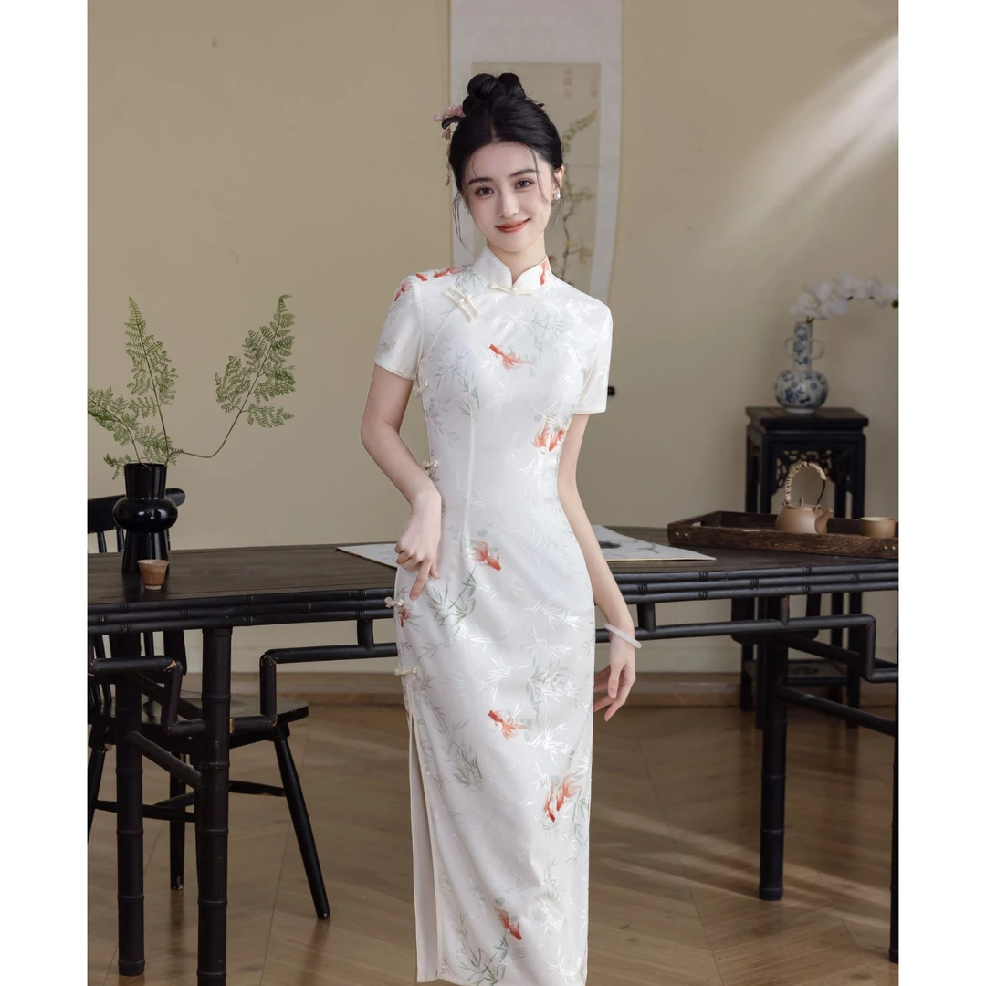 《金鱼竹叶》新中式国风送考高考旗袍锦鲤越龙门新款日常连衣裙6119