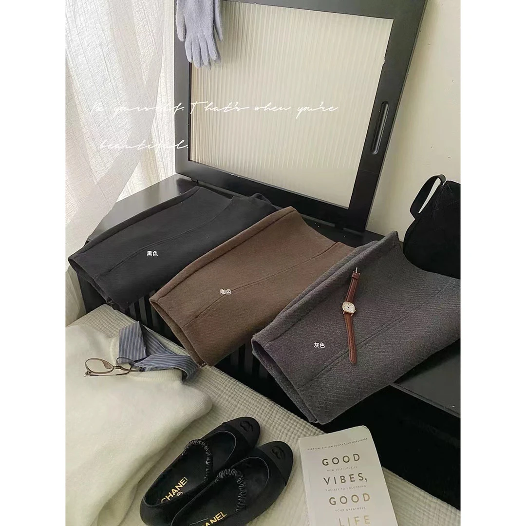 Miss na 983 韩系质感斜纹泡菜国羊毛尼百搭裤裙