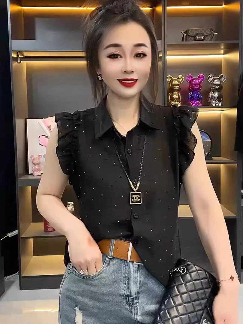 夏季新款时尚设计感 拼接气质法式复古超仙洋气上衣