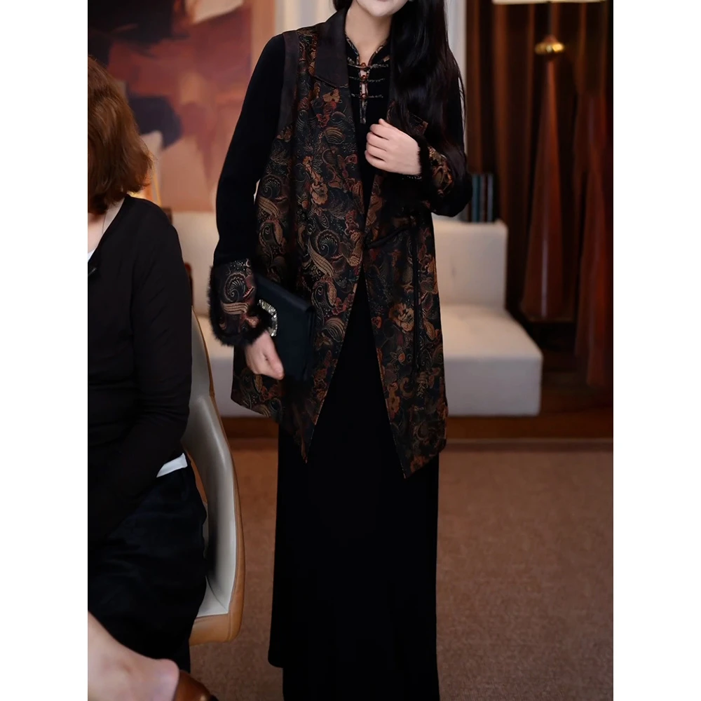 高档优雅时尚洋气印花套装2025秋季新款气质百搭减龄马甲+连衣裙