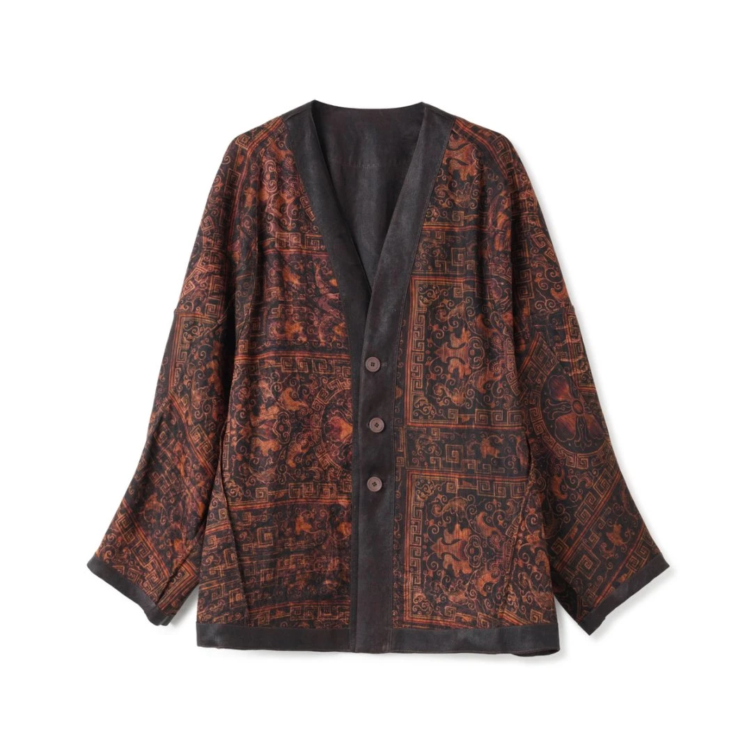 【画眉】45姆米欧非特秋季新款玫红色香云纱百搭上衣外套LBW25296