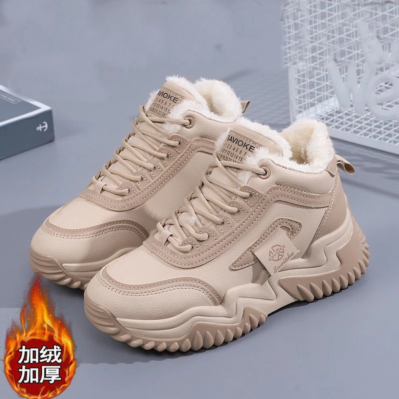 外贸真皮雪地靴女款冬季高帮运动鞋特厚加绒鞋新款东北大棉老爹鞋