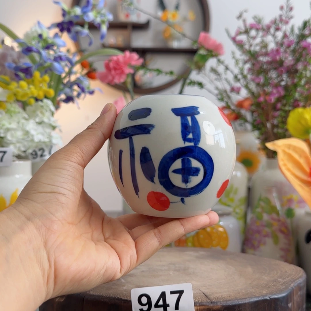 摆件景德镇陶瓷手绘小花瓶摆件无孔