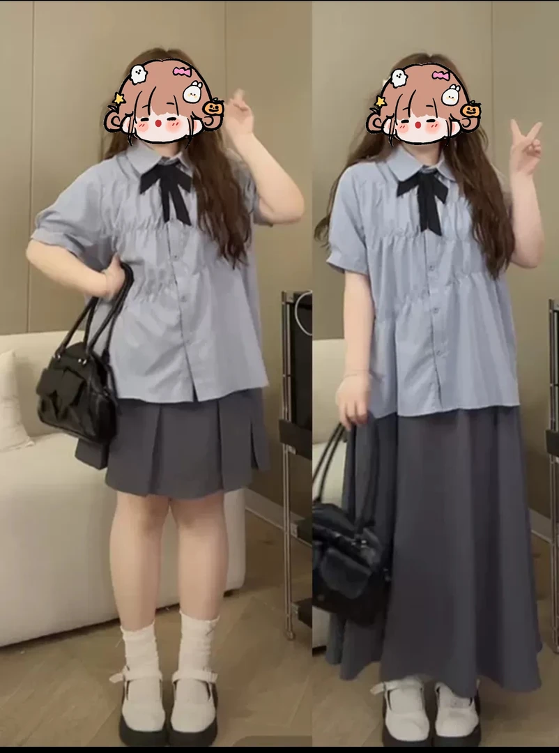 琳琳家大码学院风减龄套装女