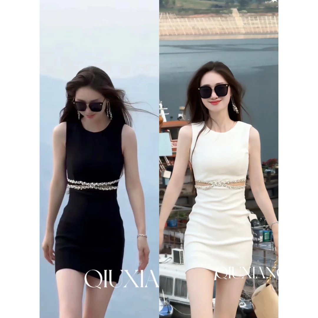 【秋香高端女装】【闪耀女神】设计款无袖腰部连衣裙