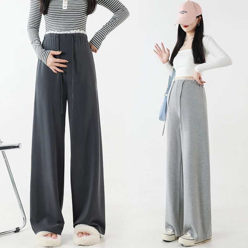 孕妇裤春夏新款时尚无托腹花边腰宽松显瘦孕妇阔腿裤垂感直筒长裤