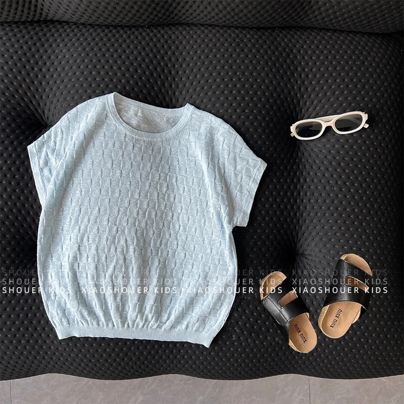 【小首尔】Q6蓝现货-儿童夏季针织薄款百搭短袖T恤上衣HBB7620