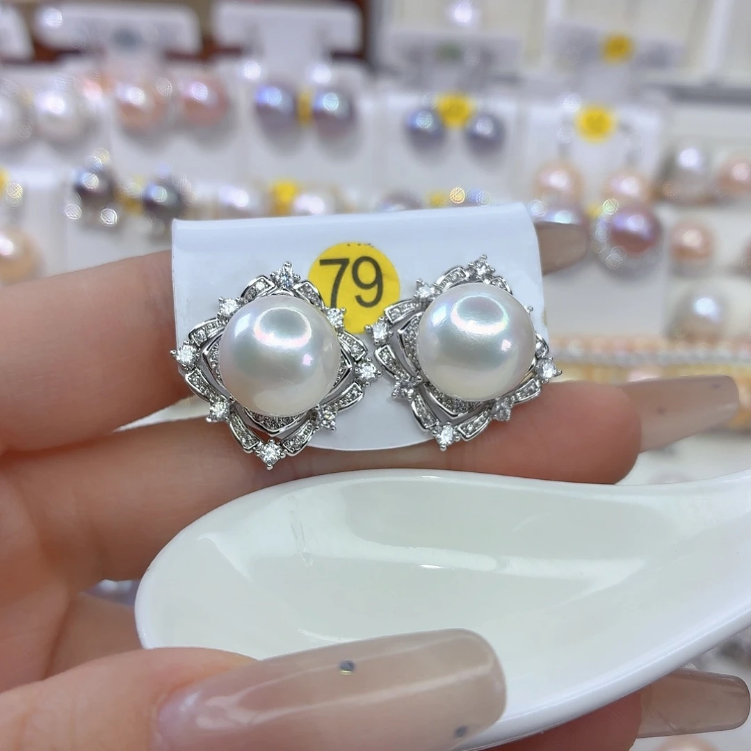 淡水珍珠耳饰银S925镶嵌