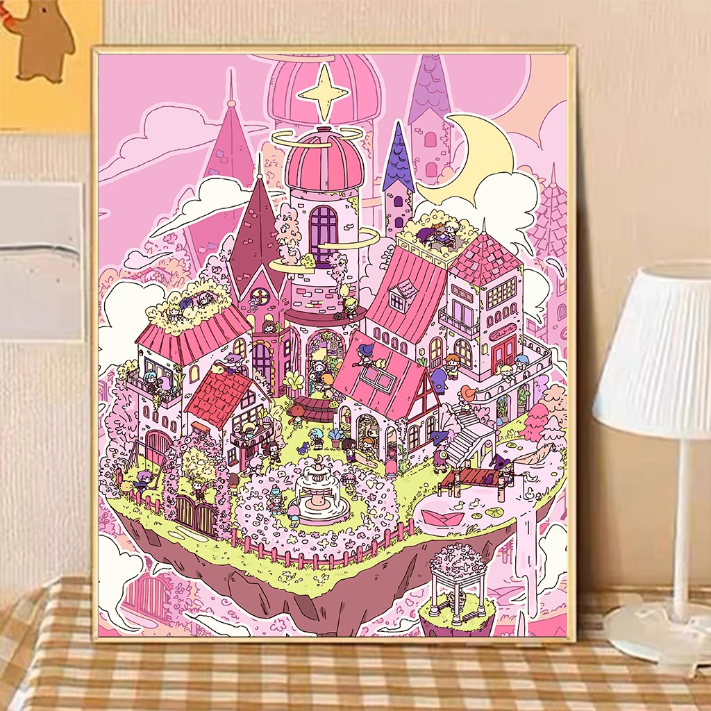 【四季小屋】插画治愈系DIY数字油画解压填色丙烯手工装饰画