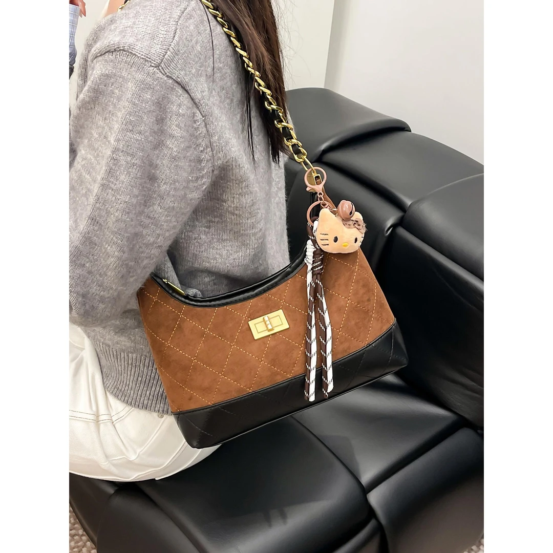 小香风覆古大容量托特包女2025新款撞色炼条腋下包百搭手提单肩包