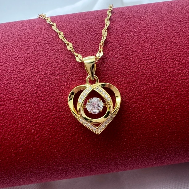 坠链均足银合成锆石 桃心套链足银990纯银镀金坠链灵动饰品气质