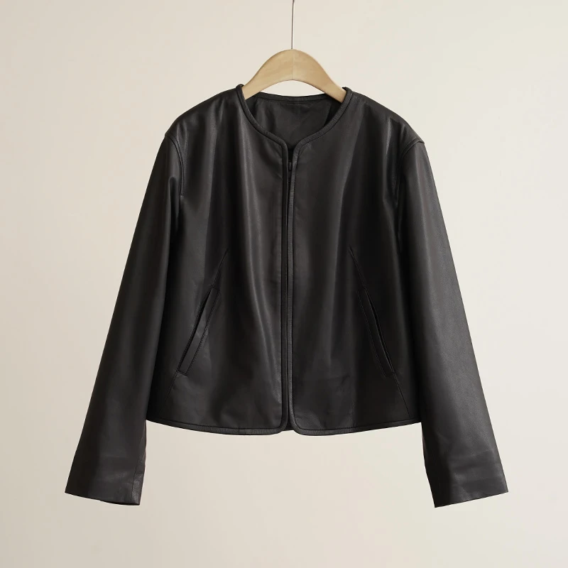 植鞣真皮绵羊皮重工机车夹克女士皮衣（250364）2372