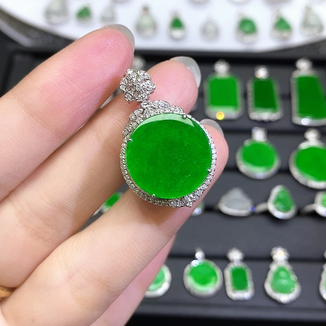 翡翠18K金镶嵌吊坠(不含链)