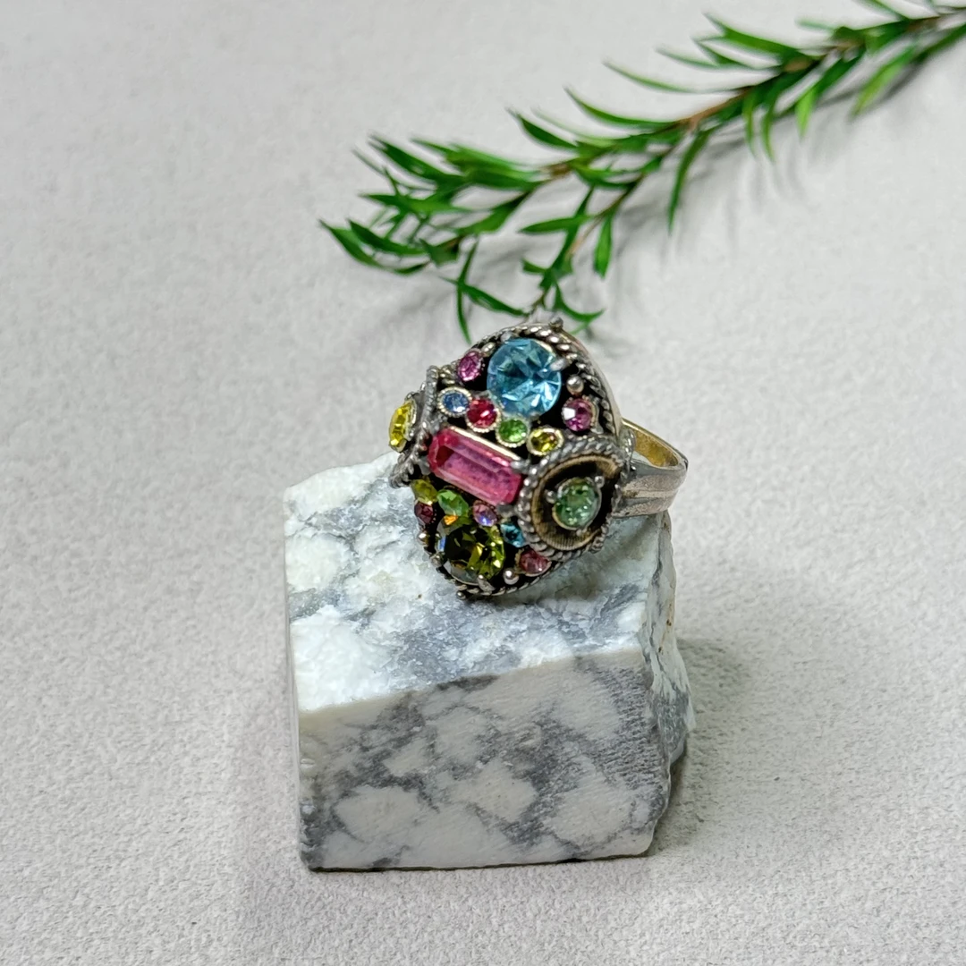 铜合金合成锆石戒指 【六六中古】孤品复古个性开口戒指th9627