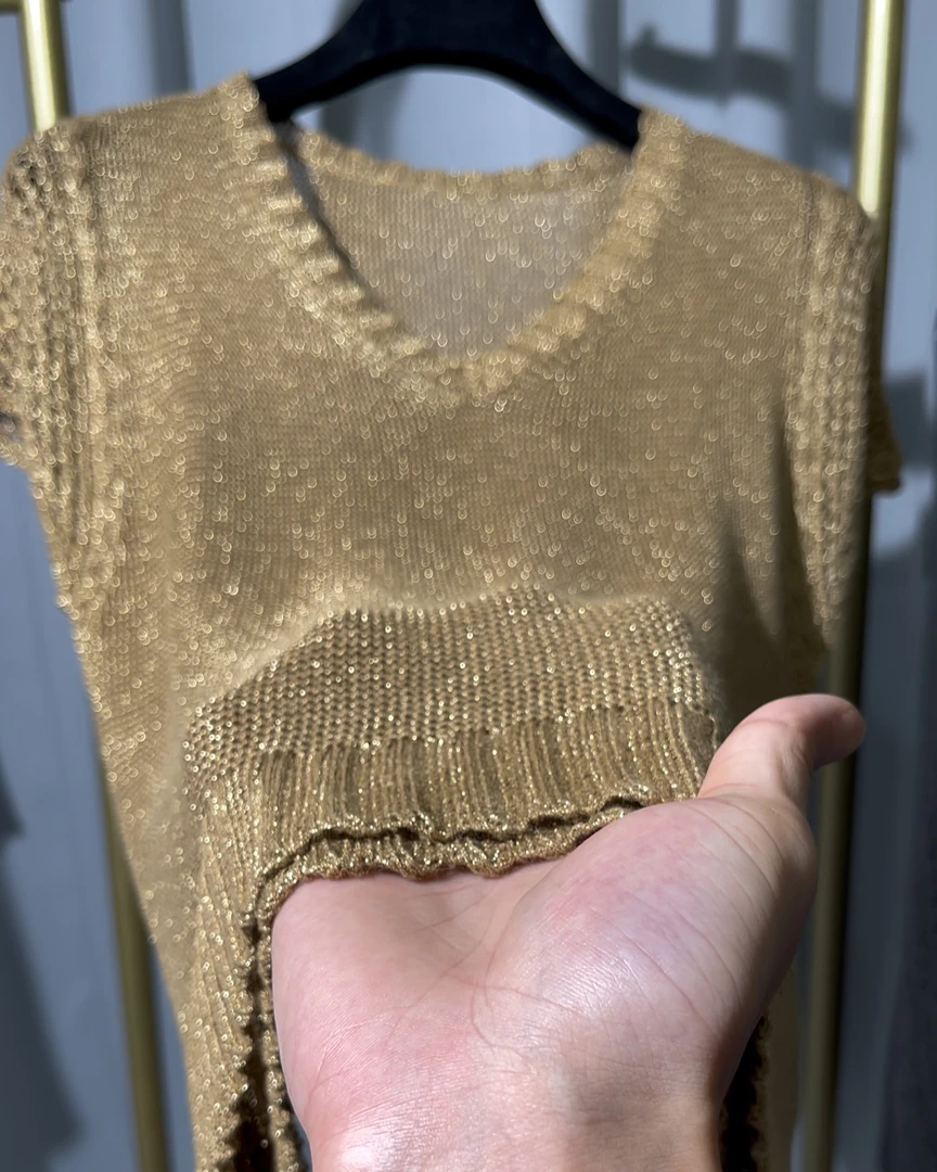 JKO&COCO（金色年华）夏季新款水晶纱百搭显瘦半袖针织休闲短款上衣